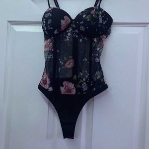 Black Sheer Floral Bodysuit